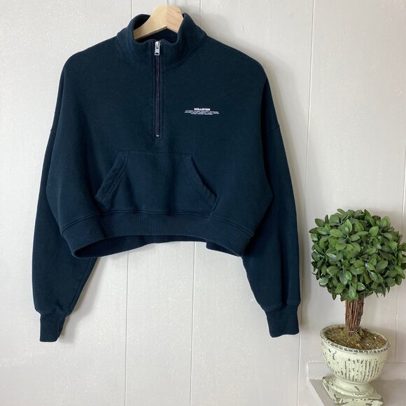 Hollister Black 1/3 Zipped Cropped Sweater Size Small - Picture 8 of 8